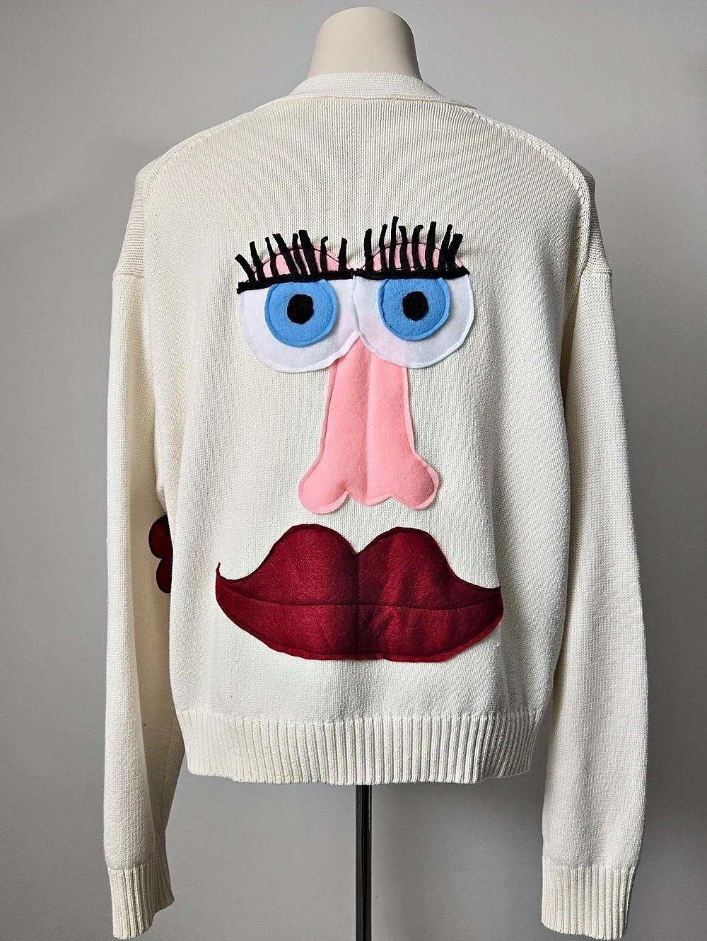 Refashioned Embellished Patchwork Whimsy Face Cardigan (M/L)
